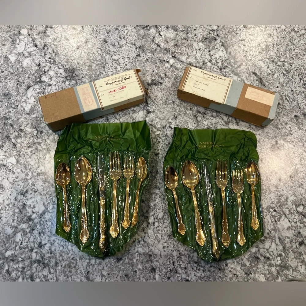 Vintage Coppercraft Guild National Silver Company Silverware Set x2 Gold Plated - Picture 1 of 8